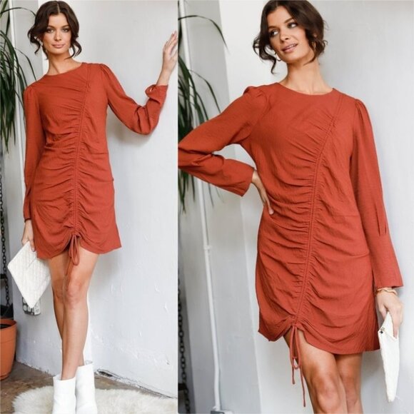 Terracotta Textured Asymmetric Front Lace Tie Drap - Picture 1 of 6